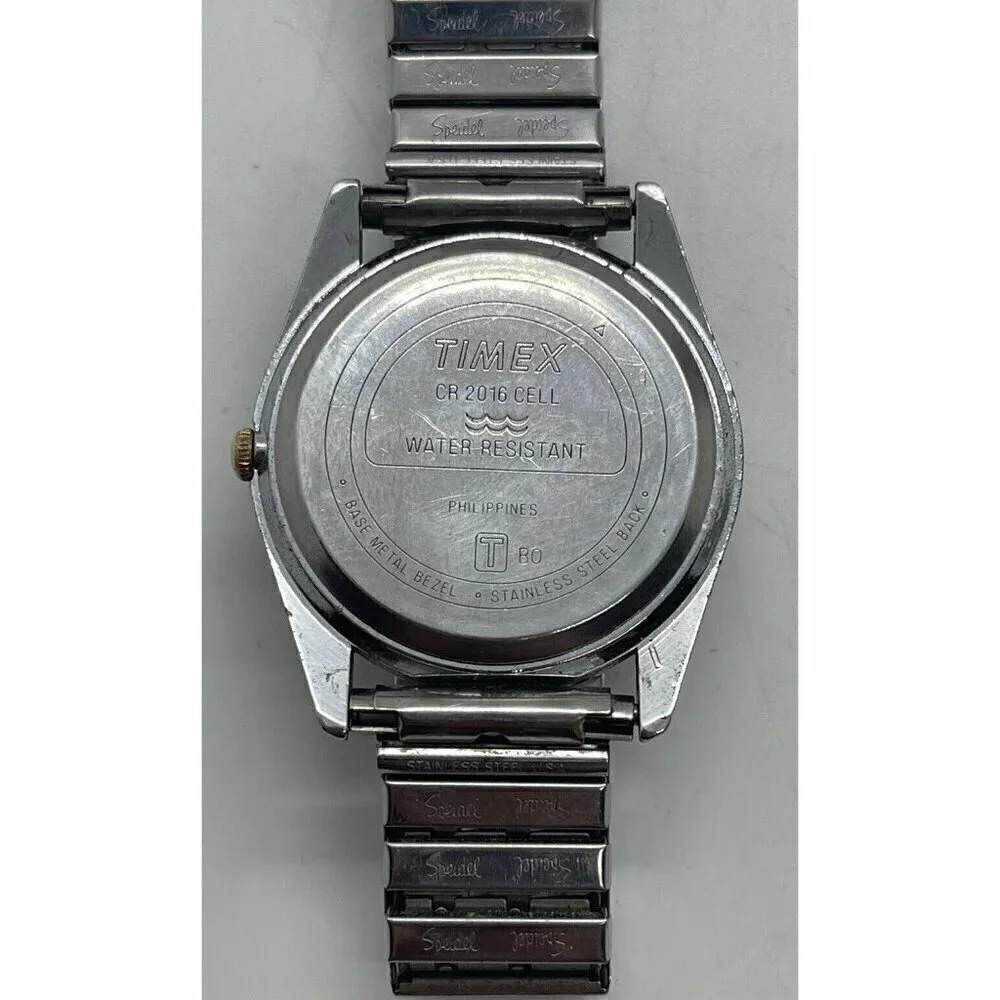 Vintage TIMEX Men's Two Tone Watch T B0 Stainless Steel Stretch Spiedel Bracelet